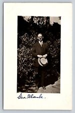 RPPC Man Holding Hat in Front of Bush VINTAGE Postcard 1314 picture