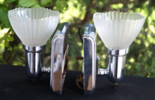 Antique 1930s Art Deco Chrome Wall Sconce Light Fixture & Cup Shades - MINTY picture