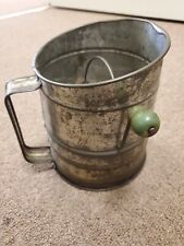 Vintage manual Flour Sifter Metal Hand Crank Sifter 3 Cup Green Wood Handle picture