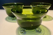 Set Of 3 Blown Art Glass Green Tri Footed Candle Holder- Decor- Collectible picture