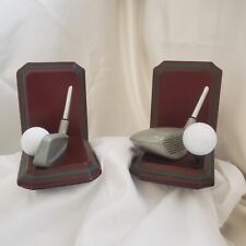 DRIVER/PUTTER, GOLF BALL , Tees- BOOK ENDS-Wooden base-made form real golf clubs picture