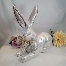 Handcrafted Capiz Shell Rabbit Jeweled Gold Tone Accented Pink Butterfly Bow picture