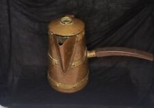 Antique Rustic Coffee Pot Side Handle Wood Brass Copper Hand Made Folk Art Tea picture