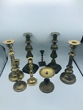 MIXED LOT 8 VINTAGE BRASS CANDLESTICKS WEDDING-EVENTS-DECOR GORGEOUS PATINA picture