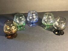 1950’s MCM 5 Etched Leaf Shot Wine Glasses Multi Colored Cordials picture