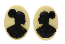 25x18mm Matched Pair African American Resin Cameo Black Ivory Afro Ethnic Black  picture