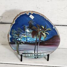 Hand Painted Brazilian Agate Slice Palms, Shore #1600 CRYSTAL, ROCK, HEALING picture