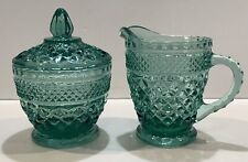 Vintage Anchor Hocking Mint Wexford Green Sugar and Creamer Set Impression Glass picture