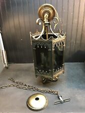 Vintage Chinese Style Swag Lamp Hanging Brass Pagoda Lantern Mid Century 18in picture