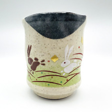 Kutani Yaki Ware Yunomi Pottery Tea Cup Rabbits Moon Made in Japan Boxed picture