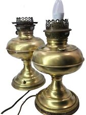 Set Of 2 Antique Brass Rayo oil kerosene Lamp Electrified In Working  condition. picture