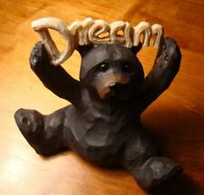Faux Wood Carved BLACK BEAR HOLDING DREAM LODGE SIGN Cabin Figurine Home Decor  picture