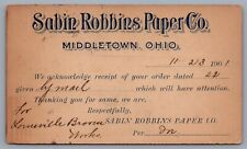 1901 Middletown, Ohio Sabin Robbins Paper Co. Postcard Receipt Ephemera picture