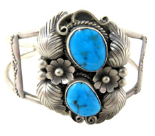 Turquoise 2 Nugget Bracelet Sterling Silver Angela Lee Feathers Navajo Authentic picture