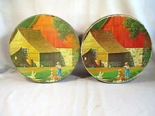 Pair of  Vintage Danish Assortment  Tins  Valley Brook Farms & Deer Park Baking  picture