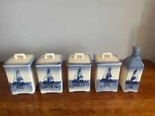 Ditmar Urbach Vintage Czechoslovakia 5 Kitchen Canister Set Blue & White w/Boats picture