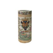 Vintage Chinese Western Flags Flower Birds Graphic Column Vase Holder ws3563 picture