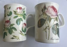 Roy Kirkham England Redoute Roses Bone China Coffee Mugs 4” 10 oz Set Of 2 picture