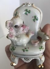 Vintage Ceramic Puppy Miniature Figurine Sugar Spaghetti Trim Pink Flower Gold picture