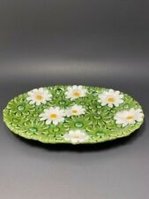 VTG Relpo Japan trinket tray with Daisy Flowers #5942 Green white daisies Retro picture