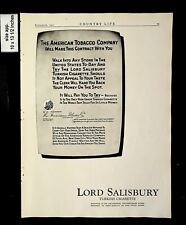 1921 Lord Salisbury American Tobacco Co Vintage Print Ad 14293 picture