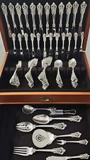 STELLAR WALLACE 92pc GRANDE BAROQUE STERLING SILVER SERVICE 12x7pcs + 8 SERVERS picture