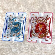 2 x Authentic HERMES Mini Ashtray Rare FOX Porcelain Change Tray Blue & Red picture