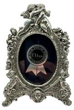 Vintage Elias USA Fine 925 Pewter Miniature Oval Picture Frame Cherub Easel 6” picture