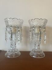 Vintage European Cut Lead Crystal Clear Luster Lamps with Spear Prisms Candle picture