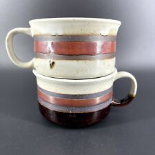 Vtg Pair Stoneware 120z Coffee Mugs Banded Speckled Cups picture
