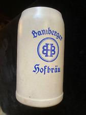 Vintage German Beer Mug Stein Bamberger Hofbrau 1 Liter Beige Blue Pub Tavern picture