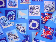 6-7/8Y NAUTICAL BLUE / WHITE FISH / BOATS DRAPERY UPHOLSTERY FABRIC picture