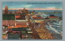 Bird's-Eye View Looking East Atlantic City NJ Aerial View Vintage Linen Postcard picture