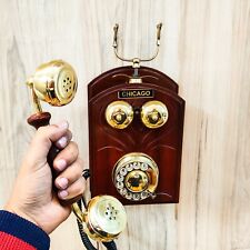 Antique Wood Royal Retro Design Telephone Rotary Dial Candlestick Collectible picture