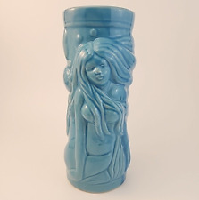 Turquoise Blue MERMAID Tiki Mug Vase Dolphin & Angel Fish Ceramic  7.25