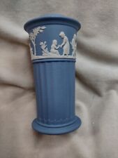 Wedgwood Jasperware Blue & White Vase Signed 4-3/4 Inches Tall Cherubs picture