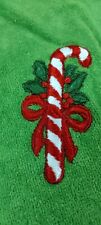 Towel Christmas Vintage Fieldcrest CANDY CANE 70S EMBROIDERED Holiday Neon green picture