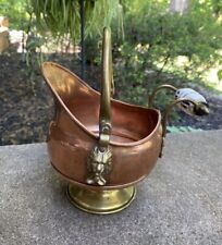 Vintage Copper & Brass Coal Scuttle Bucket Lion Handles Planter Small Petite picture