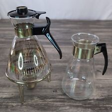 Vintage Mid Century Pyrex Atomic Glass Coffee Set With 2 Carafes & Warmer EUC picture