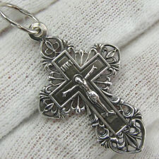 925 Sterling Silver Cross Pendant Jesus Openwork Filigree Fleur-de-lis Pattern picture