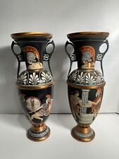 Handmade Grecian Vases Urns Painted Mythology Set Of Two picture