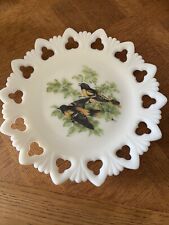 Kemple Vintage Milk Glass Plate With Bird & Flowers Scalloped/seamed Edges 9.5