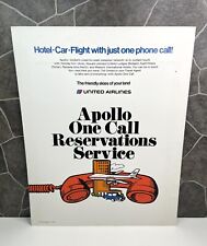 Original 1975 United Airlines Apollo One Call Reservations Service Ad Sign RARE picture