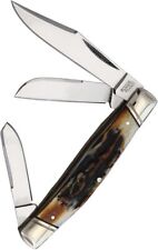 Rough Ryder Stockman Pocket Knife Carbon Steel Blades Cinnamon Stag Bone Handle picture