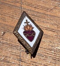 Small Vintage Sacred Heart of Jesus Lapel Pin with beautiful glass inlays. picture