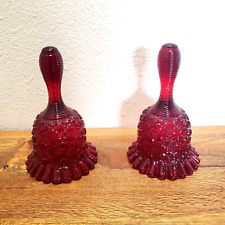 Beautiful Set of 2 Dinner Bells Red Glass Art Glass Vintage Euc picture