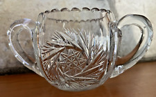 Vtg Unmarked American Brilliant Period Wirling Star Cane Cut Crystal Open Sugar picture