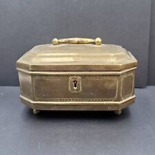 Vintage Solid Brass Treasure Chest Jewelry Trinket Box  Handle Hinged Engraved picture
