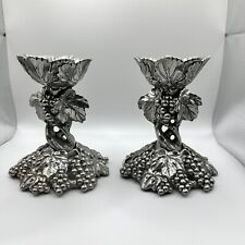 2 VTG Arthur Court Grapevine Flowers 6” Pair Candlesticks Candle Holder Signed picture