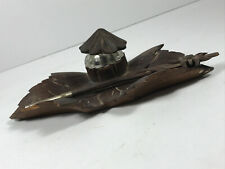 Antique Wood Carved Inkwell germany? german? black forest w/ quill NICE picture